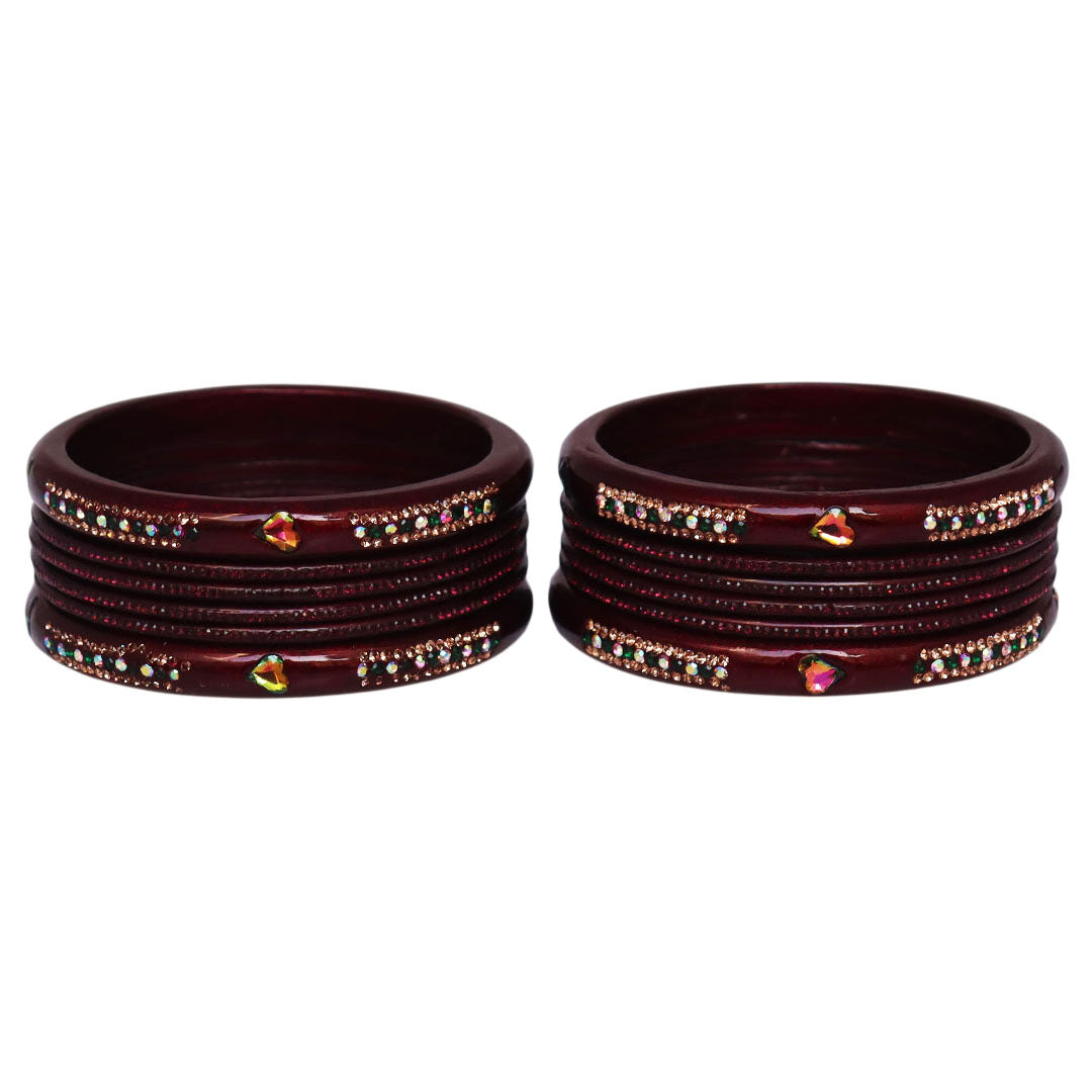 Jaipuri Lac Short Bangles with Heart Shape Kundan & Rhinestones