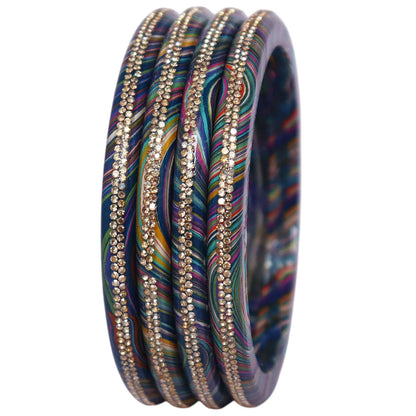 Rajasthani Lahariya Lac Bangles Set with Rhinestone Work by TAJ BRIDAL STORE