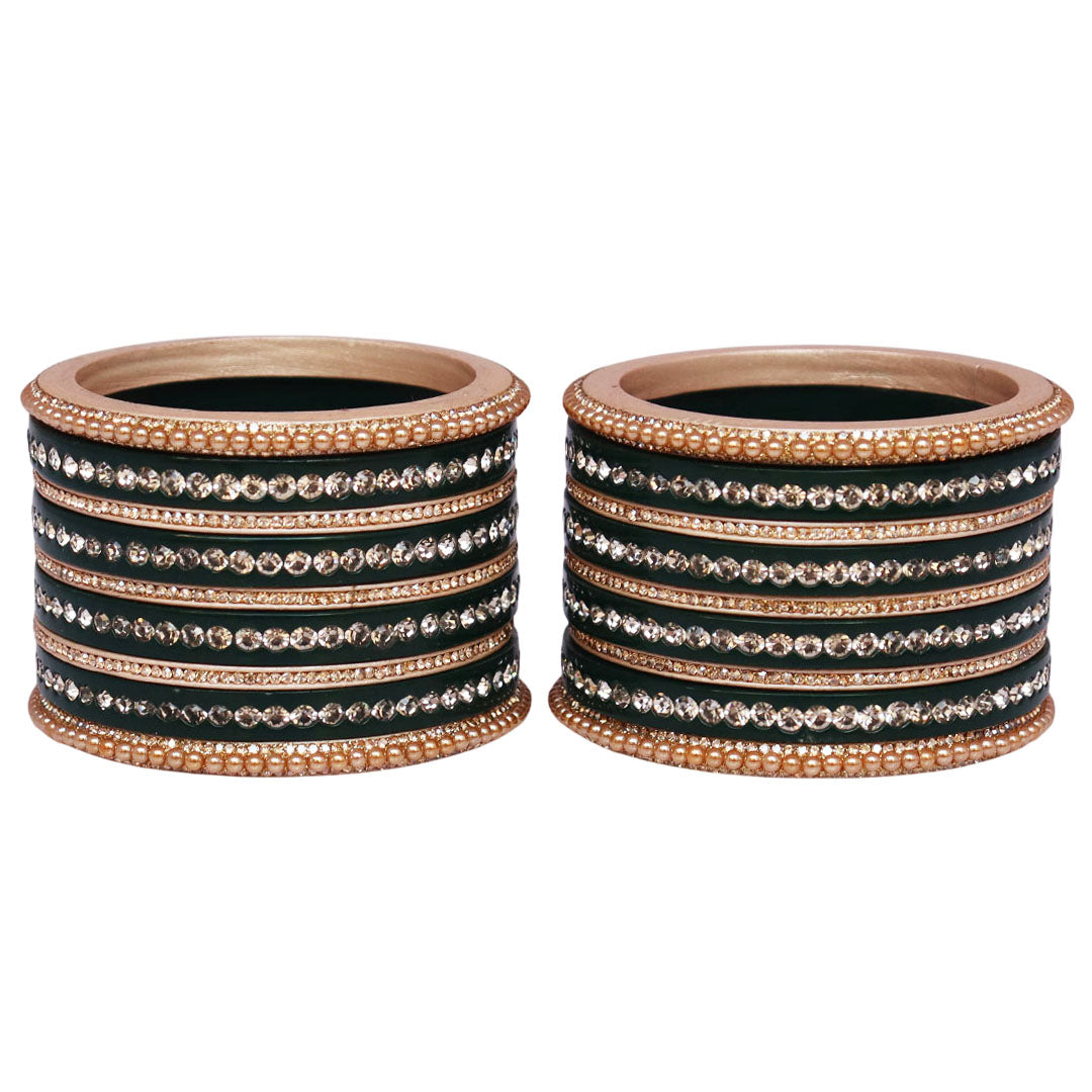 Rajasthani Lac Bangles Set with Rhinestone & Synthetic Beads Work