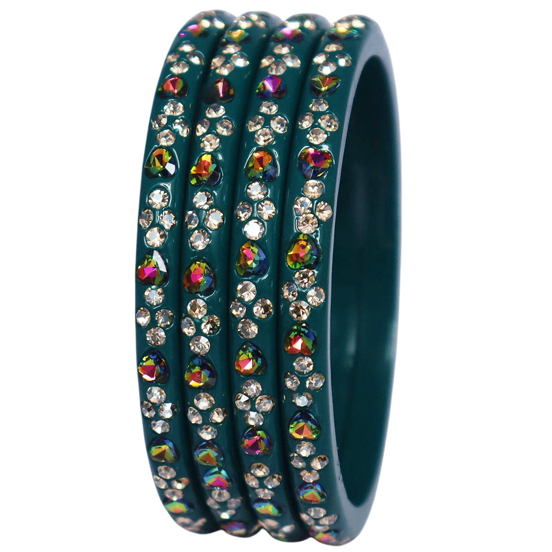 Rajasthani Handmade Lac Bangles with Multicolour Heart-Shaped Stones and Rhinestone Work by TAJ BRIDAL STORE
