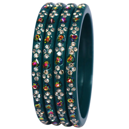 Rajasthani Handmade Lac Bangles with Multicolour Heart-Shaped Stones and Rhinestone Work by TAJ BRIDAL STORE