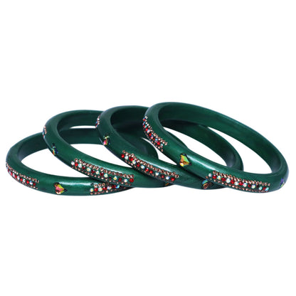 Rajasthani Lac Bangles with Heart Shape Kundan & Rhinestones