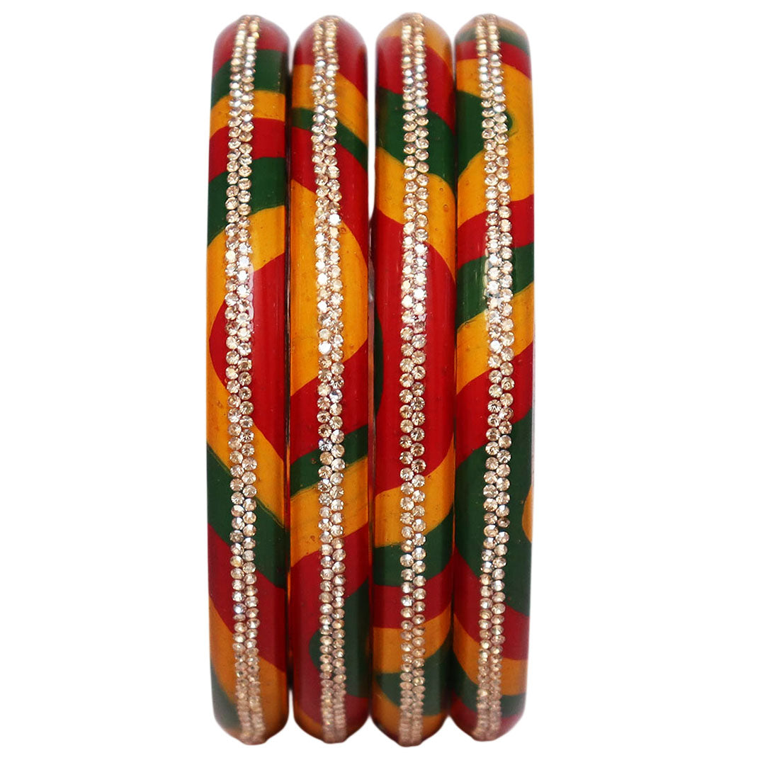 Lac Bangles Set Lahariya Design with Rhinestones Work