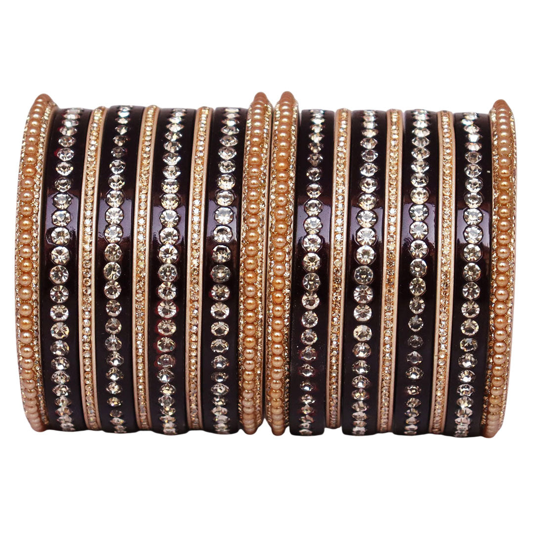 Rajasthani Lac Bangles Set with Rhinestone & Synthetic Beads Work