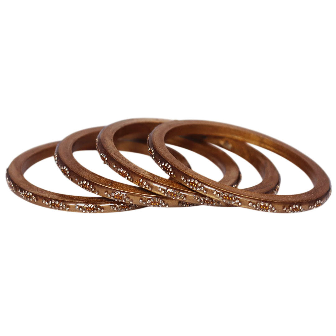 Golden Rajasthani handmade lac bangles with rhinestone stone work