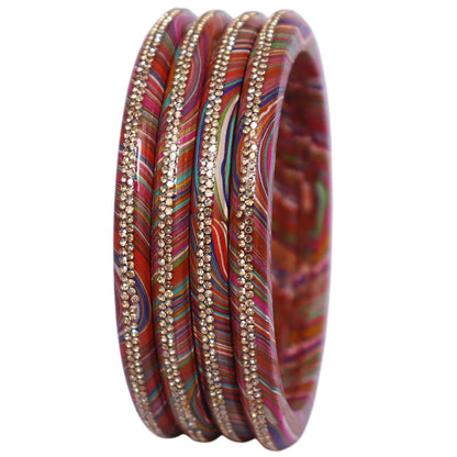 Rajasthani Lahariya Lac Bangles Set with Rhinestone Work by TAJ BRIDAL STORE