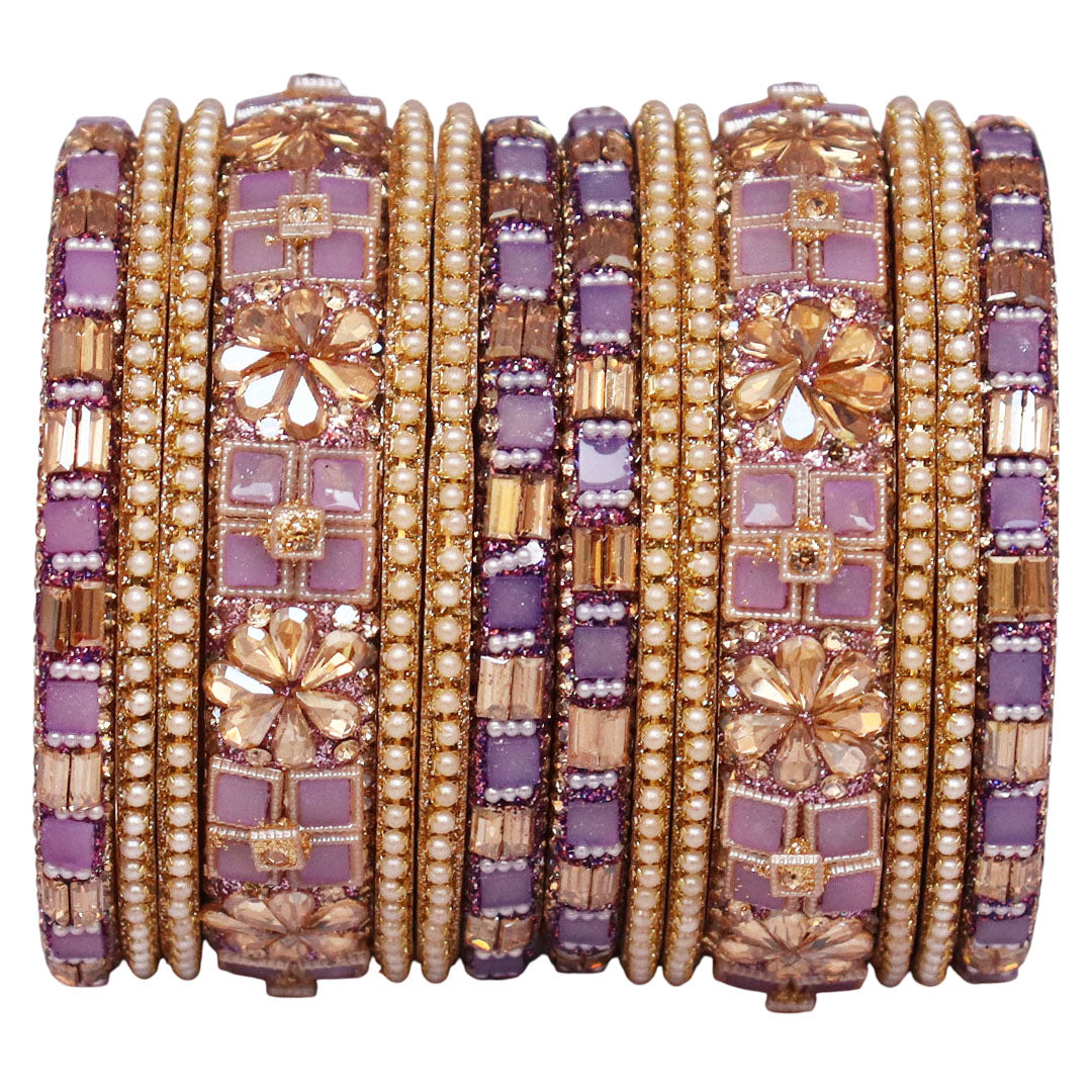 Designer Metal Short Bangles for Wedding with Kundan & Pearl Work