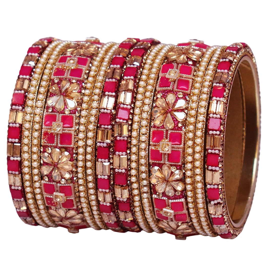 Designer Metal Short Bangles for Wedding with Kundan & Pearl Work