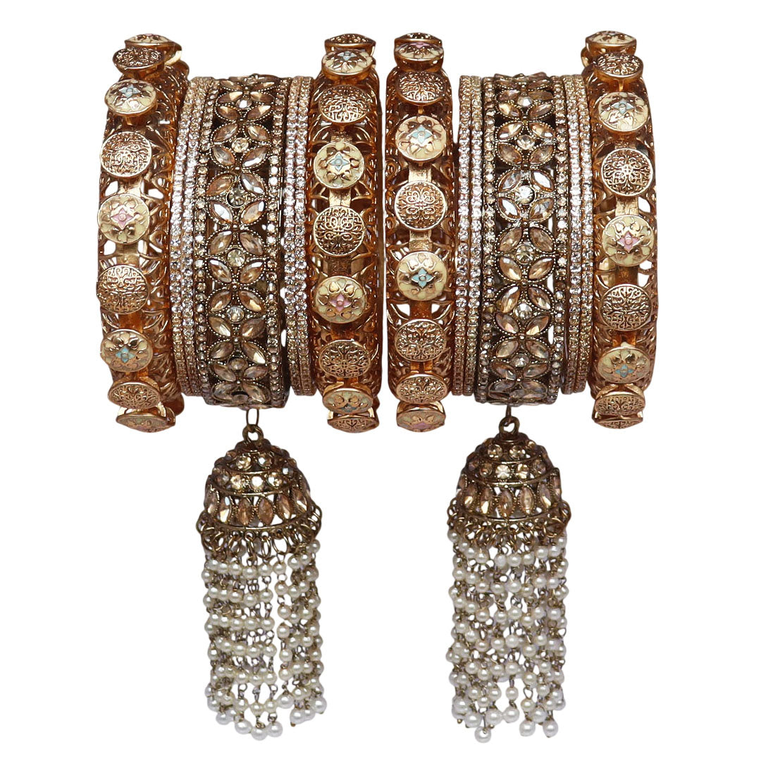 Karwa Chauth Special Gold Plated Bangles Set With Latest Jhoomer Design