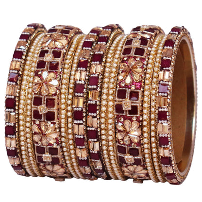 Designer Metal Short Bangles for Wedding with Kundan & Pearl Work