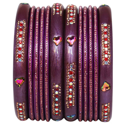 Jaipuri Lac Short Bangles with Heart Shape Kundan & Rhinestones