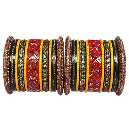 Rajasthani Traditional Chura Set With Kundan Lahariya Design