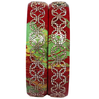 Premium Lac Bangles for Women | Multicolor Marble Finish Rhinestone Traditional Rajasthani Bangles By TAJ BRIDAL STORE