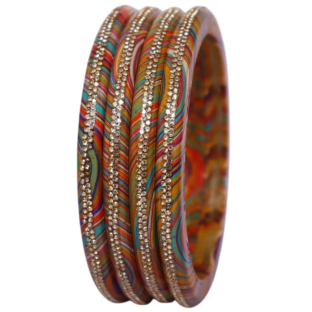 Rajasthani Lahariya Lac Bangles Set with Rhinestone Work by TAJ BRIDAL STORE