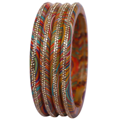 Rajasthani Lahariya Lac Bangles Set with Rhinestone Work by TAJ BRIDAL STORE
