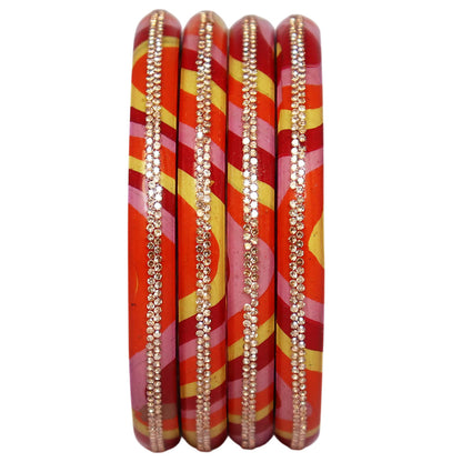 Lac Bangles Set Lahariya Design with Rhinestones Work