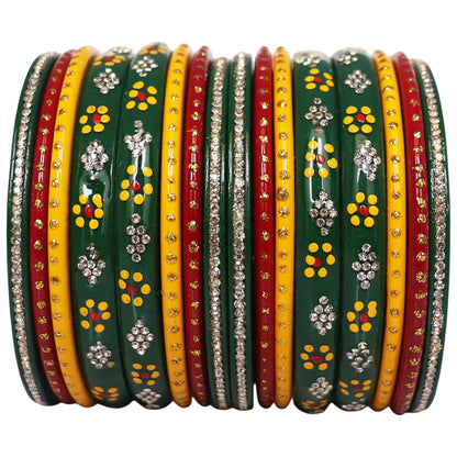 Rajasthani Dailywear Lac Bangles With Handpaint & Rhinestones Design