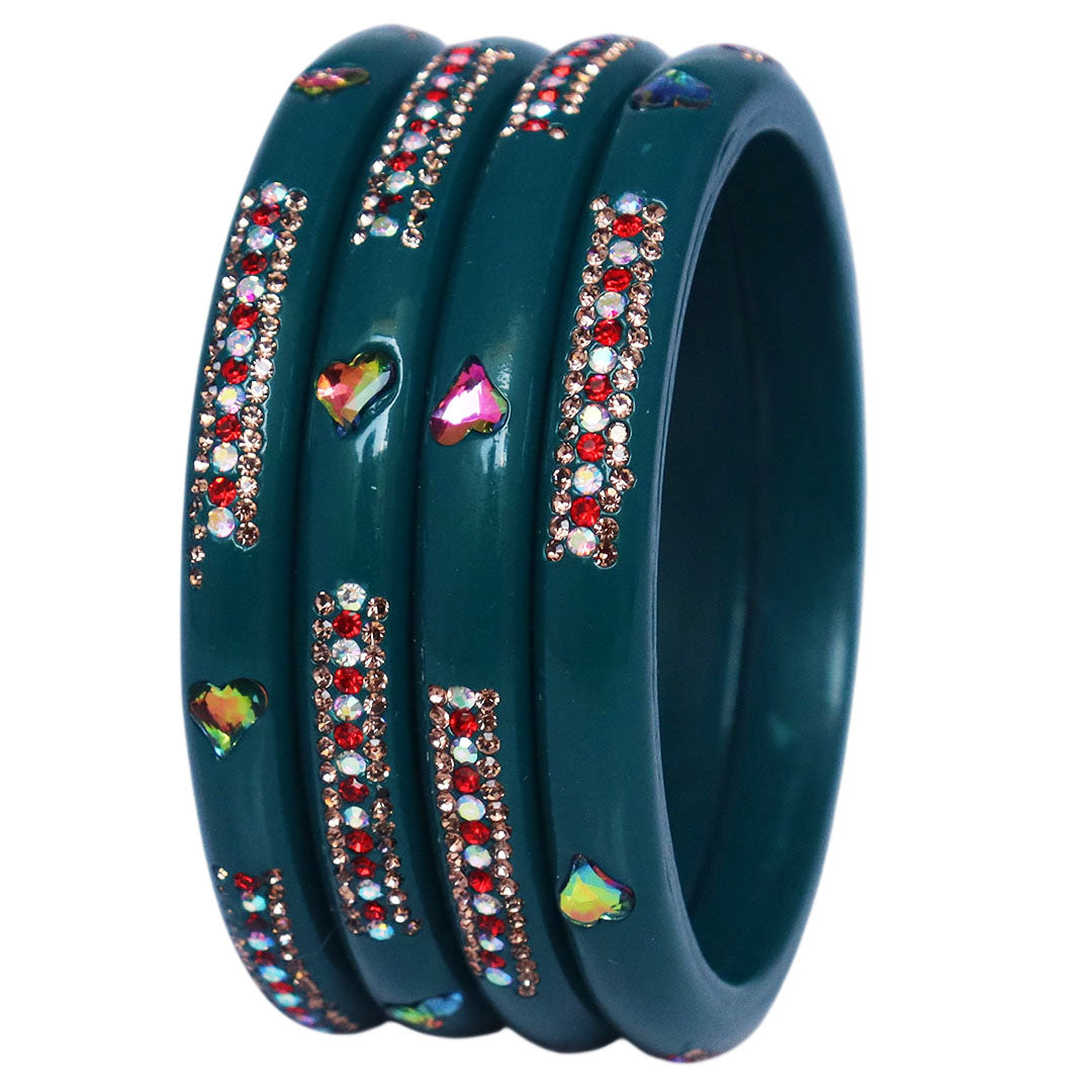 Rajasthani Lac Bangles with Heart Shape Kundan & Rhinestones