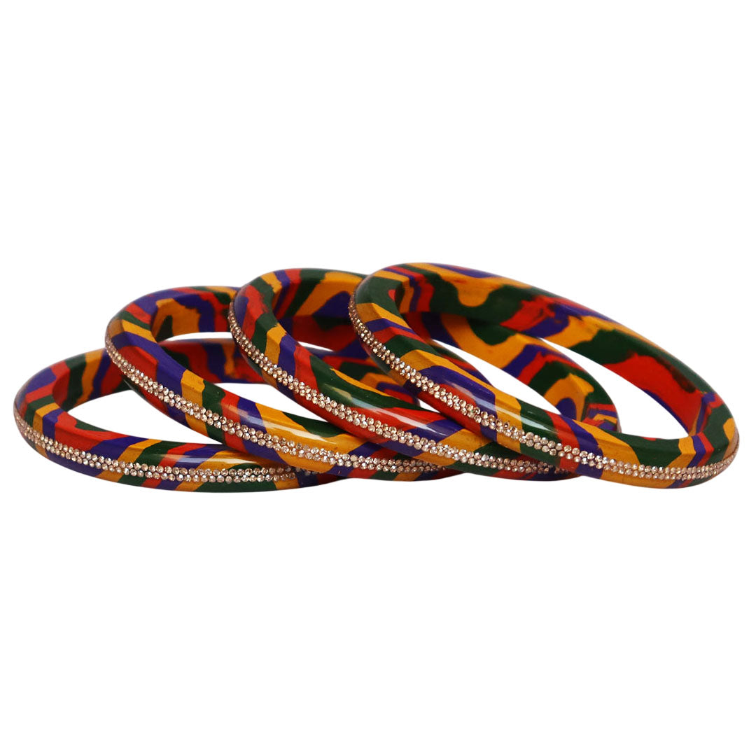 Lac Bangles Set Lahariya Design with Rhinestones Work