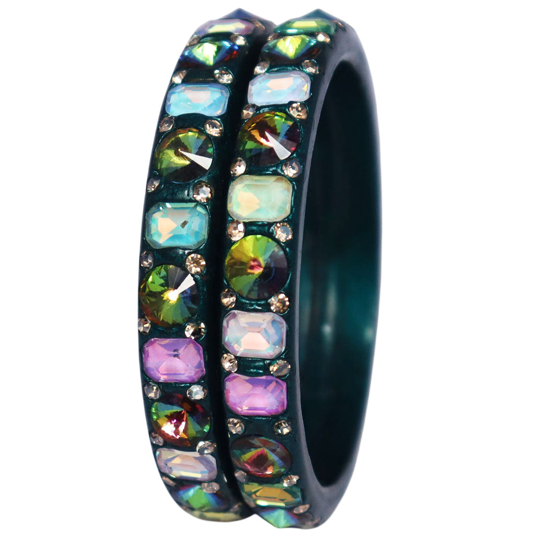 Antique Multicolor AD Stone Lac Bangles for Women | Traditional Rajasthani Handmade Bangles Set of 2