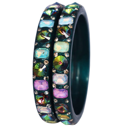 Antique Multicolor AD Stone Lac Bangles for Women | Traditional Rajasthani Handmade Bangles Set of 2