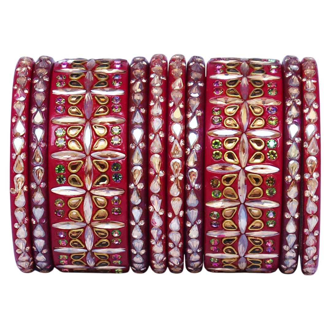 Stylish Short Lac Bangles Set With Latest Kundan-Rhinestones Design