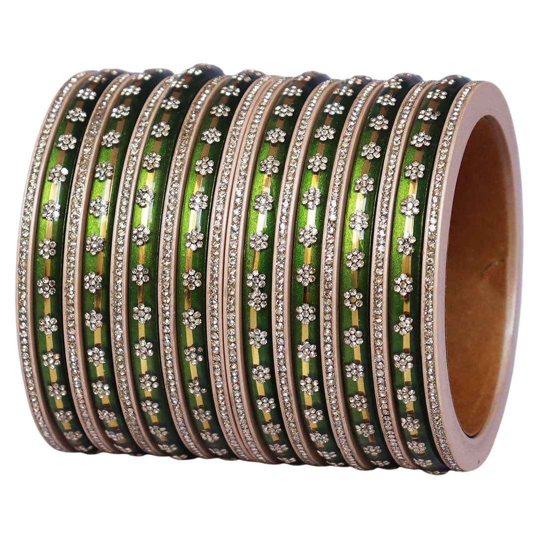 Bridal Rajasthani Lac Bangles Set with Floral Stone Work