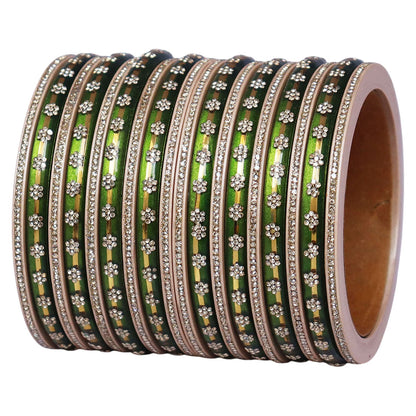Bridal Rajasthani Lac Bangles Set with Floral Stone Work
