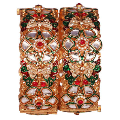 Gold Plated Metal Bracelet with Butterfly & Floral Kundan Design