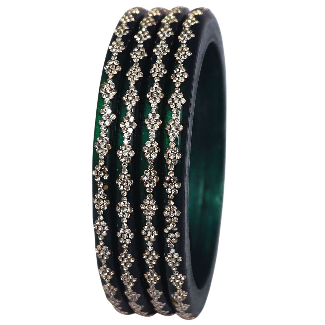 Glossy lac bangles set of 4 with rhinestone work