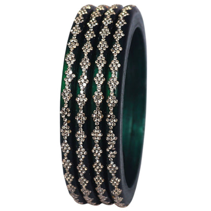 Glossy lac bangles set of 4 with rhinestone work