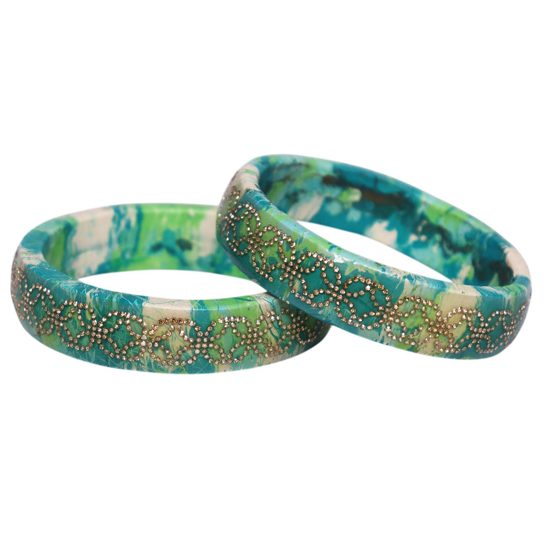 Premium Lac Bangles for Women | Multicolor Marble Finish Rhinestone Traditional Rajasthani Bangles By TAJ BRIDAL STORE