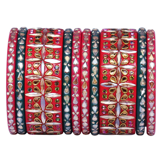 Stylish Short Lac Bangles Set With Latest Kundan-Rhinestones Design