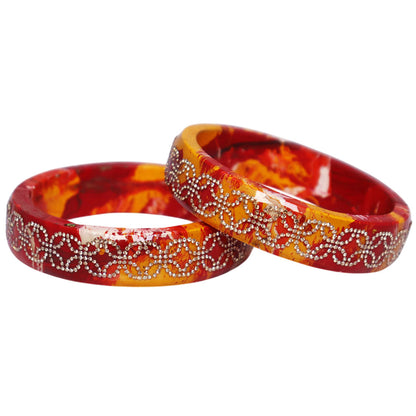Premium Lac Bangles for Women | Multicolor Marble Finish Rhinestone Traditional Rajasthani Bangles By TAJ BRIDAL STORE