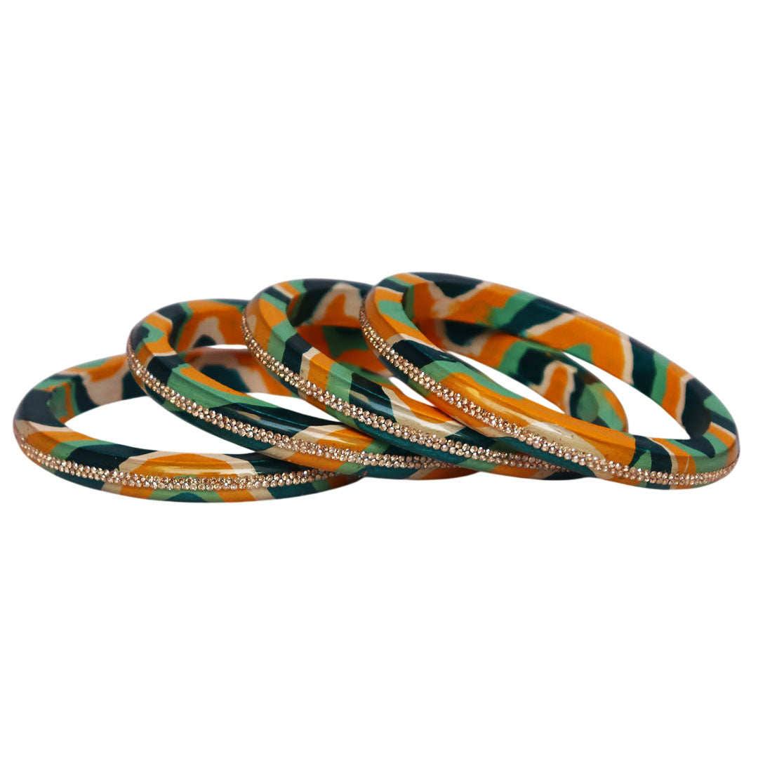 Lac Bangles Set Lahariya Design with Rhinestones Work