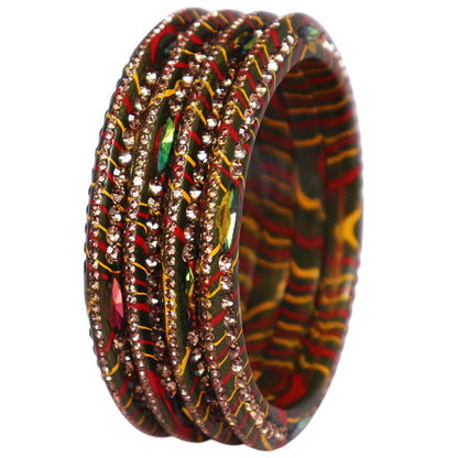 Lehariya Lac Bangles for Women | Traditional Rajasthani Rhinestone Bangles | Glossy Festival & Wedding Bangles By TAJ BRIDAL STORE