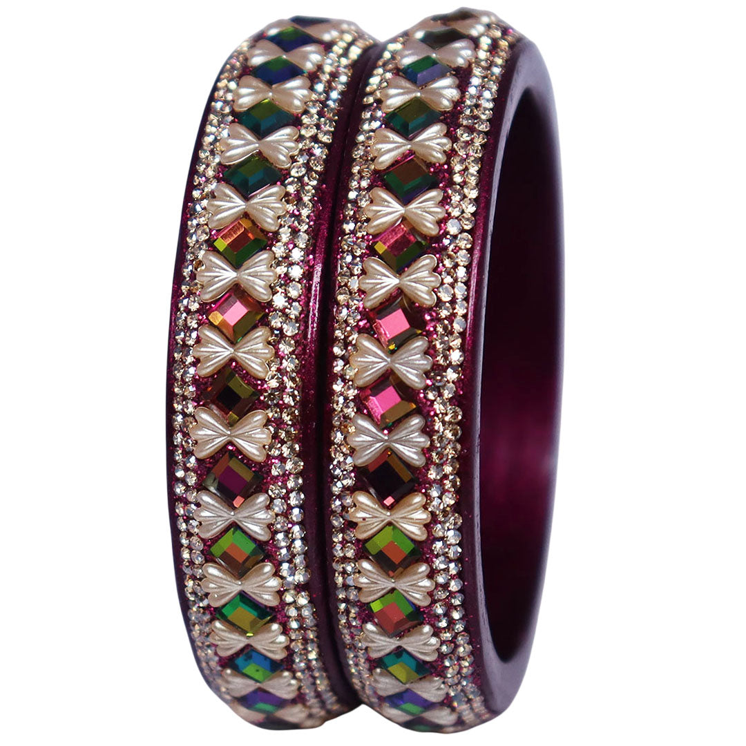 Lightweight Pure Lac Kada Bangles with Rhinestone and Rainbow Artificial Stone Embellishments