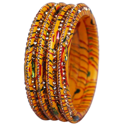 Lehariya Lac Bangles for Women | Traditional Rajasthani Rhinestone Bangles | Glossy Festival & Wedding Bangles By TAJ BRIDAL STORE
