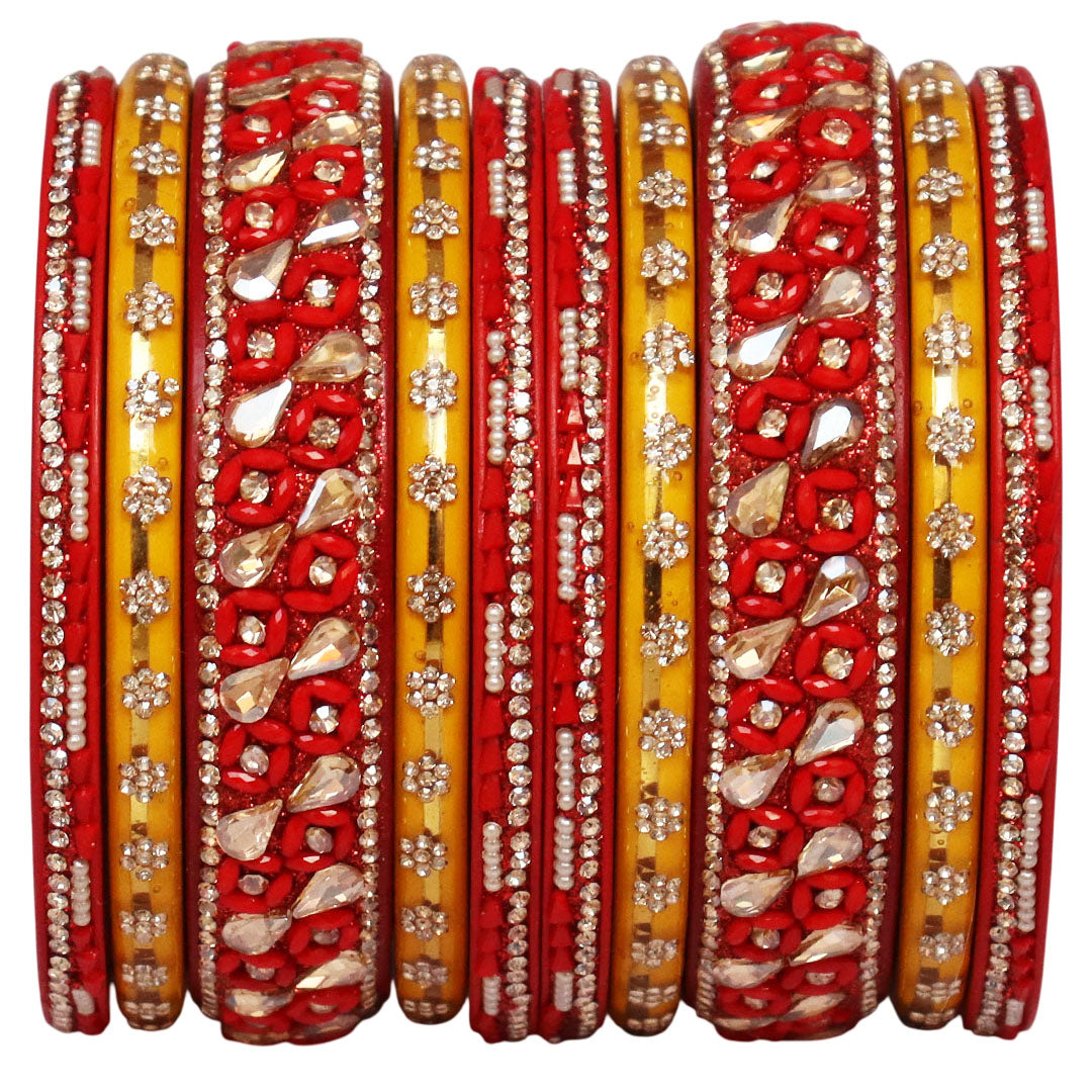 Fancy Jaipuri Lac Short Bangles Set with Kundan & Beads Design