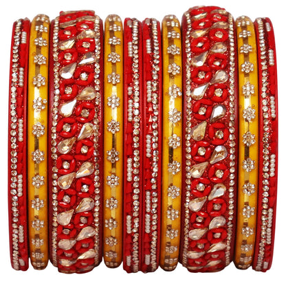 Fancy Jaipuri Lac Short Bangles Set with Kundan & Beads Design