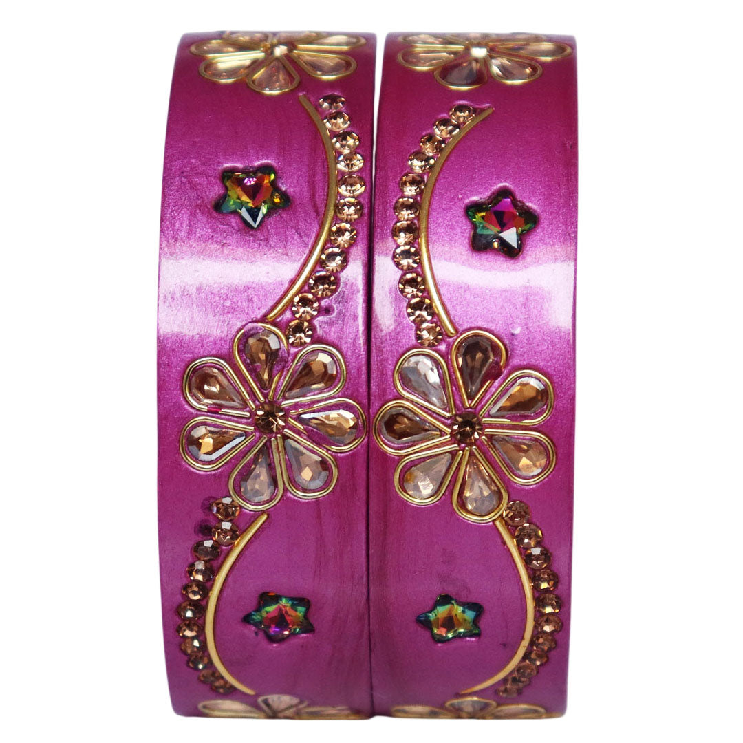 Jaipuri Lac Bangles Kundan Rhinestone Flower Designer Kada