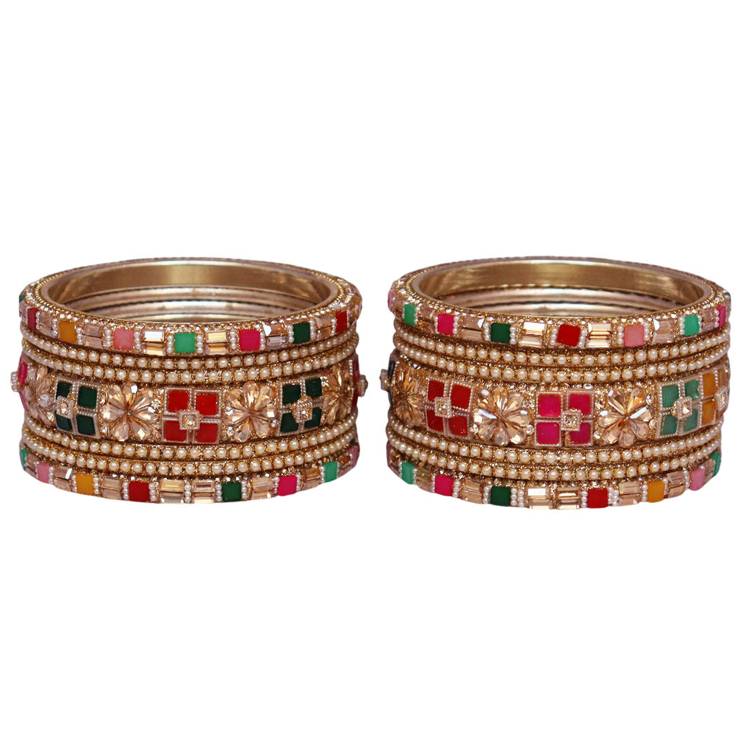 Designer Metal Short Bangles for Wedding with Kundan & Pearl Work