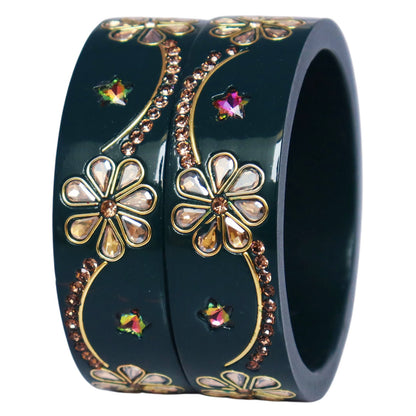 Jaipuri Lac Bangles Kundan Rhinestone Flower Designer Kada