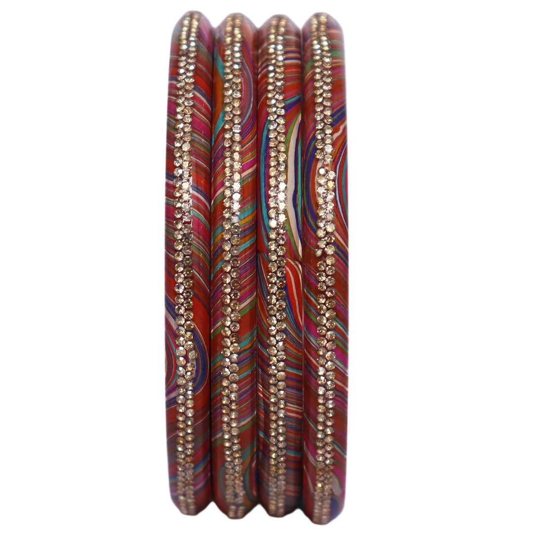 Rajasthani Lahariya Lac Bangles Set with Rhinestone Work by TAJ BRIDAL STORE