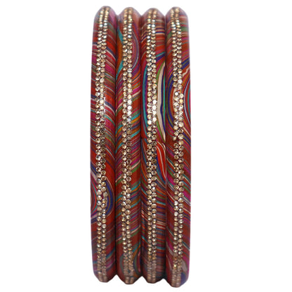 Rajasthani Lahariya Lac Bangles Set with Rhinestone Work by TAJ BRIDAL STORE