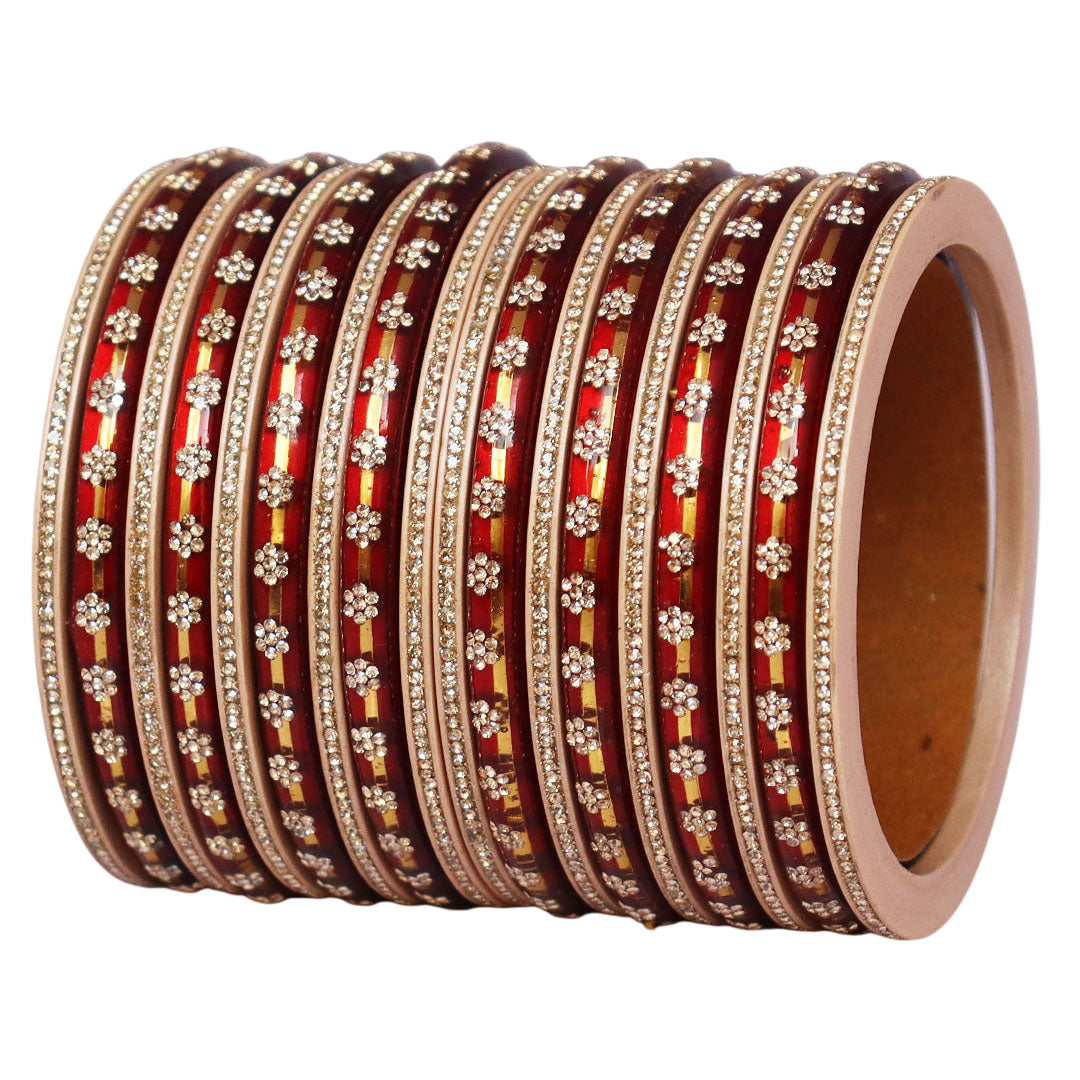 Bridal Rajasthani Lac Bangles Set with Floral Stone Work