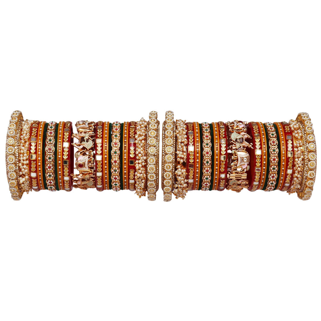 Royal Rajwadi Wedding Bangles Set with Elephant and Bridal Couple Motifs