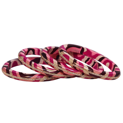 Lac Bangles Set Lahariya Design with Rhinestones Work
