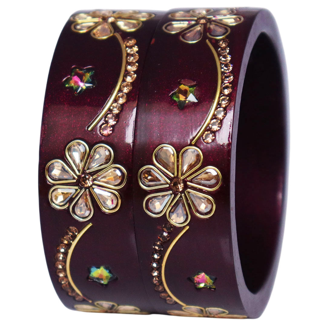 Jaipuri Lac Bangles Kundan Rhinestone Flower Designer Kada