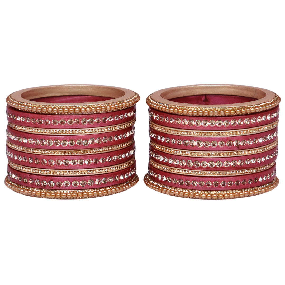 Rajasthani Lac Bangles Set with Rhinestone & Synthetic Beads Work